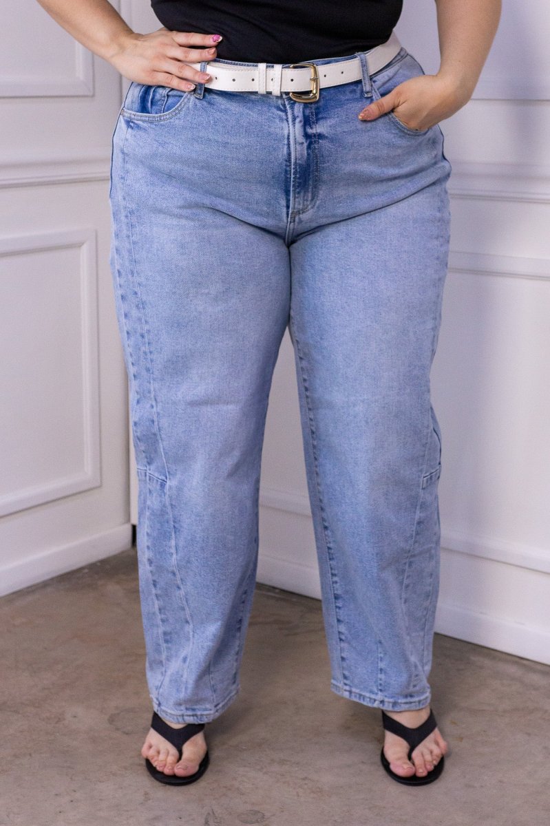 Jeans Curvy Barrel Cargo Bolsillos Azul Claro - Imagen 2
