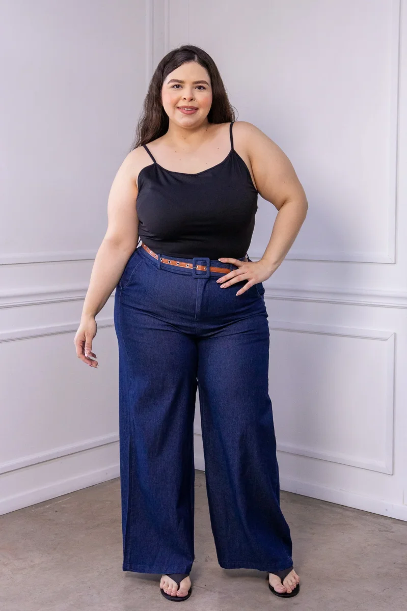 Pantalón Curvy Fluido Denim Wide Leg Cintura Alta Azul - Imagen 7