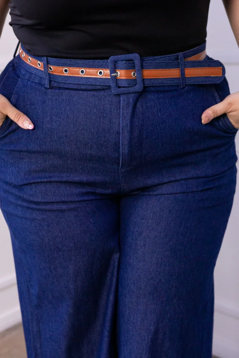 Pantalón Curvy Fluido Denim Wide Leg Cintura Alta Azul - Imagen 9