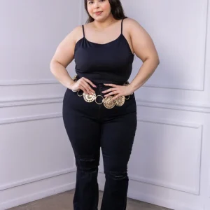 Jeans Curvy Flare Rasgado Negro Tiro Alto Stretch Clásico