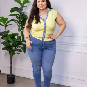 Jeans Curvy Skinny Cintura Alta Azul Claro Stretch