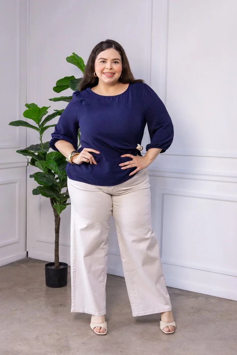 Jeans Curvy Campana Cintura Alta Color Hueso - Imagen 7