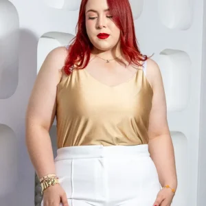 Blusa Curvy Tirantes Satín Beige Elegante Versátil Eventos