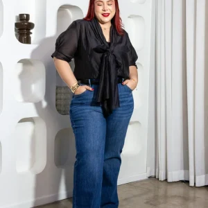 Jeans Curvy Rectos Azul Tiro Alto Ajuste Stretch
