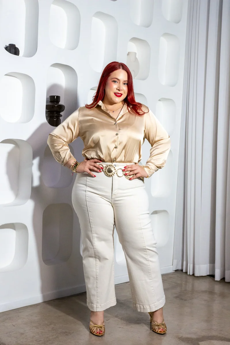 Camisa Curvy Satín Stretch Looks Oficina Casual Femenina - Imagen 7