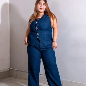 Set Curvy Chaleco y Pantalón Ancho Denim Oscuro
