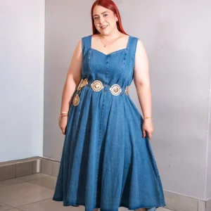 Maxi Vestido Curvy Denim Corte A Sweetheart