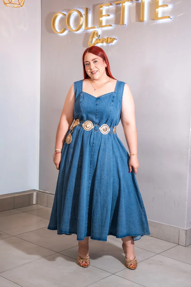 Maxi Vestido Curvy Denim Corte A Sweetheart - Imagen 2