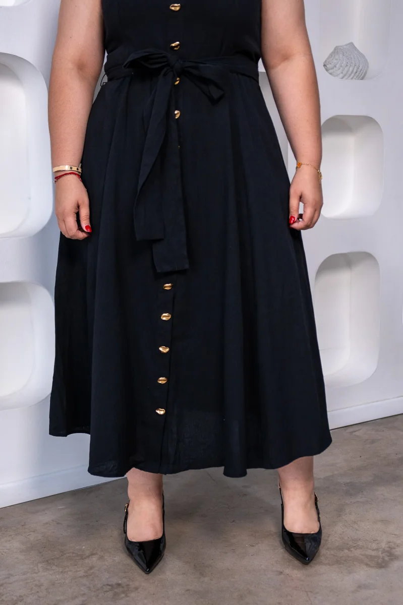 Maxi Vestido Curvy Tirantes Botones Dorados Sweetheart Negro - Imagen 5