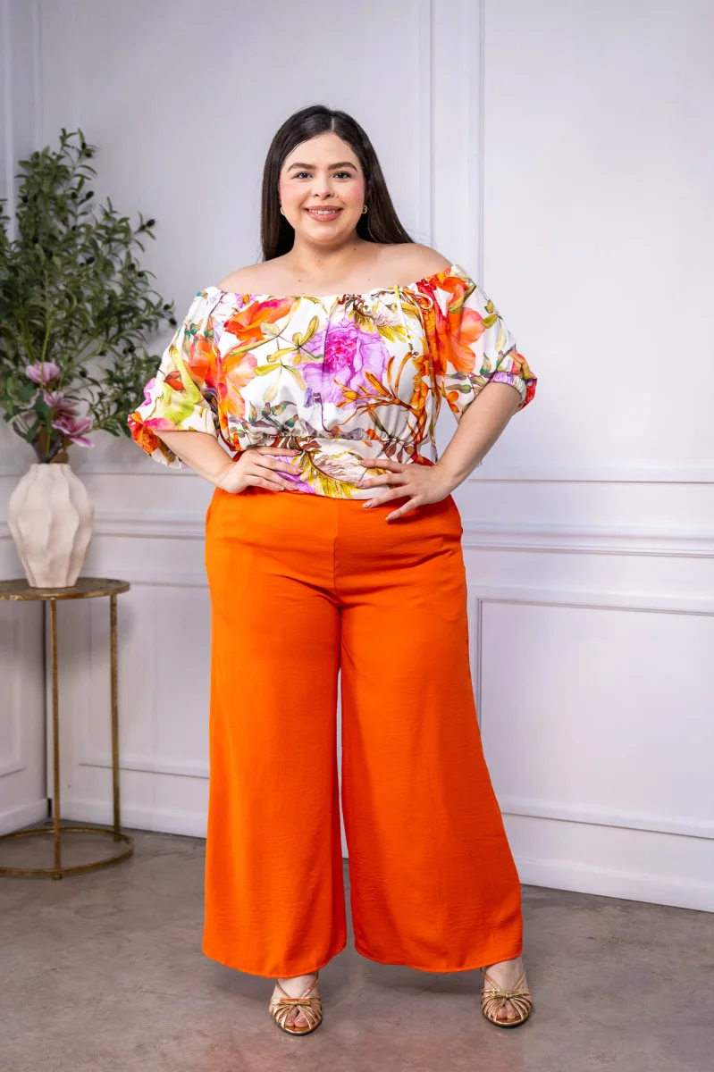 Blusa Curvy Off Shoulder Crop Floral Tropical Ivory - Imagen 8