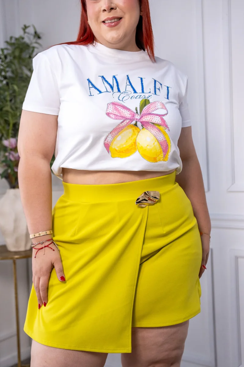 Short Falda Curvy Cruce con Broche Verde Limón - Imagen 4