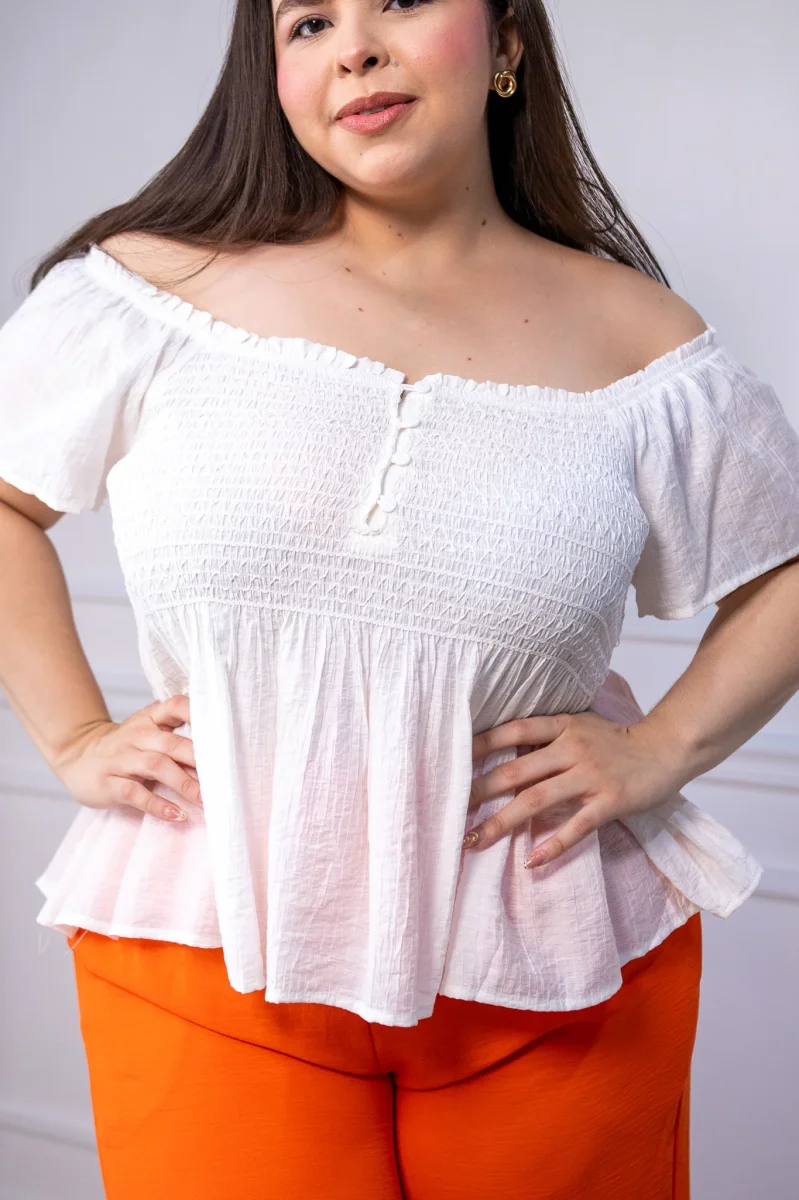 Blusa Curvy Off Shoulder Resorte Peplum Blanco - Imagen 8