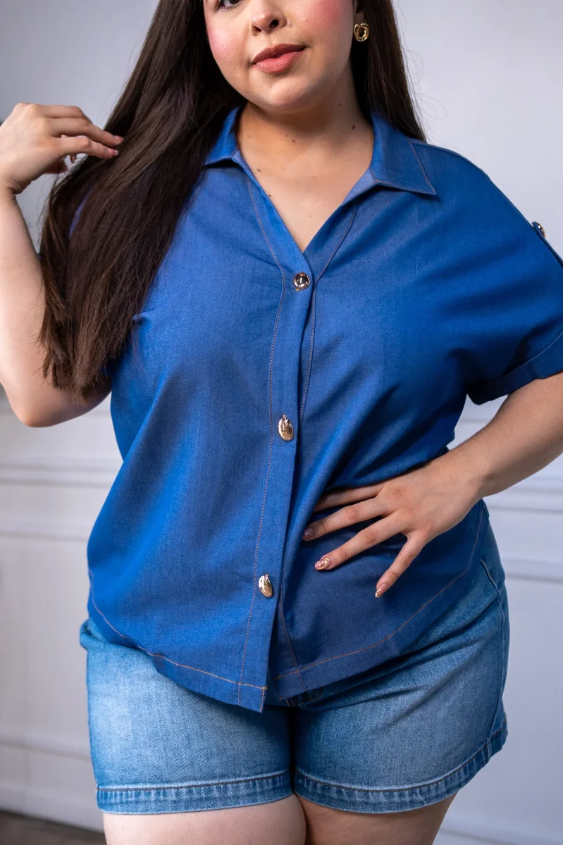 Set Curvy Camisa y Pantalon Wide Leg Azul - Imagen 9