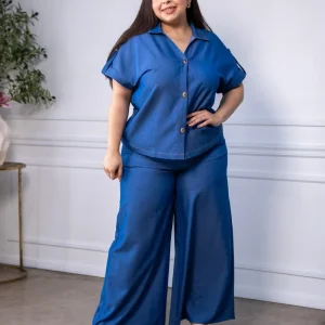 Set Curvy Camisa y Pantalon Wide Leg Azul