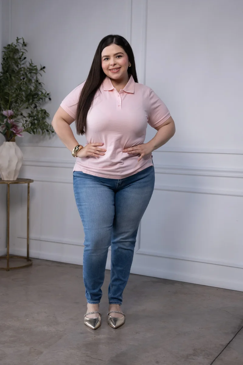 Blusa Polo Curvy Algodón Rosa Pastel Femenina - Imagen 8