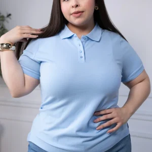 Blusa Polo Curvy Algodón Azul Cielo Básica