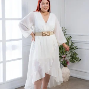Vestido Curvy Cóctel Gasa con Forro Color Ivory Statement