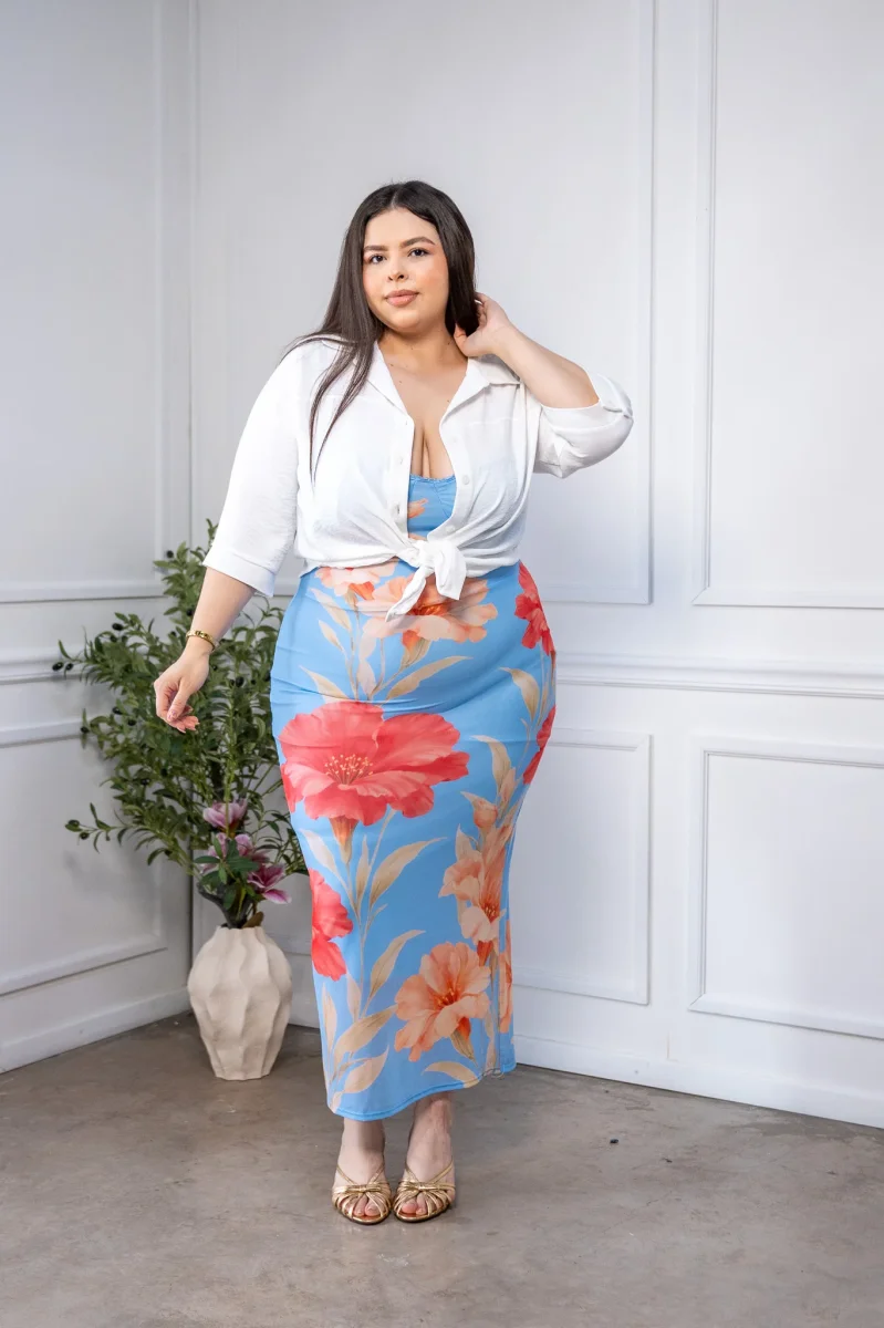 Camisa Curvy Lisa Manga 3/4 Blanco y Verde Versátil Oficina - Imagen 5