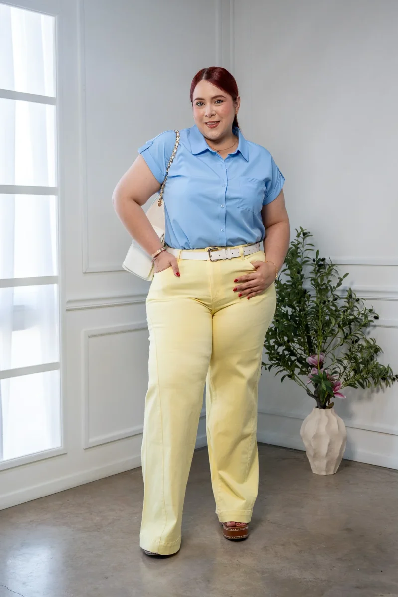 Jeans Recto Curvy Liso Amarillo Pastel - Imagen 9