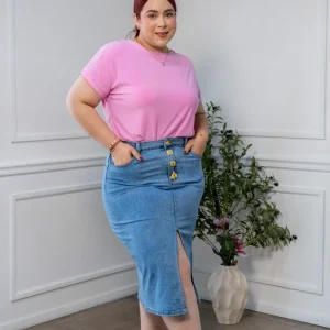 Blusa Curvy Licra Cuello Redondo Manga Corta Rosa