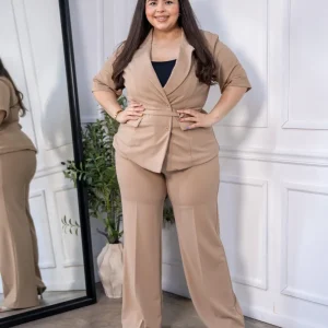 Set Curvy Blazer Solapa + Pant Wide Formal Beige