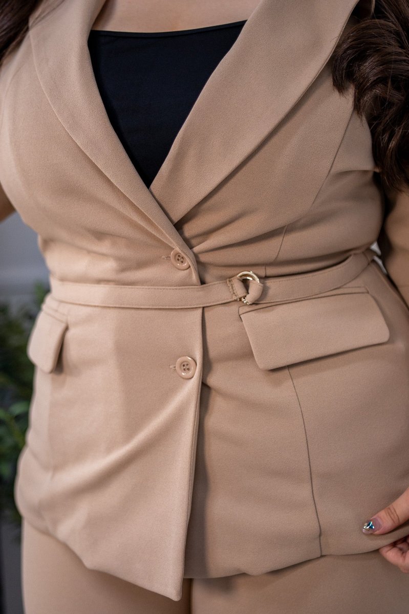 Set Curvy Blazer Solapa + Pant Wide Formal Beige - Imagen 5