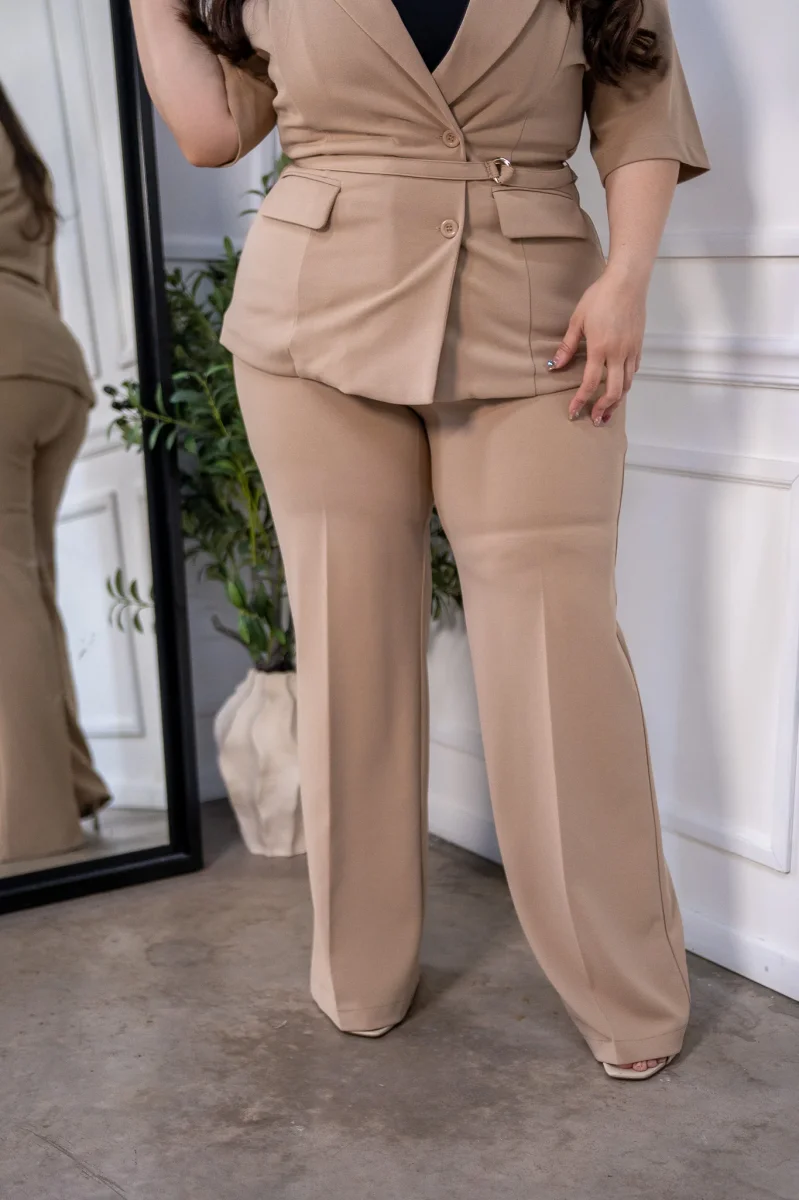 Set Curvy Blazer Solapa + Pant Wide Formal Beige - Imagen 6