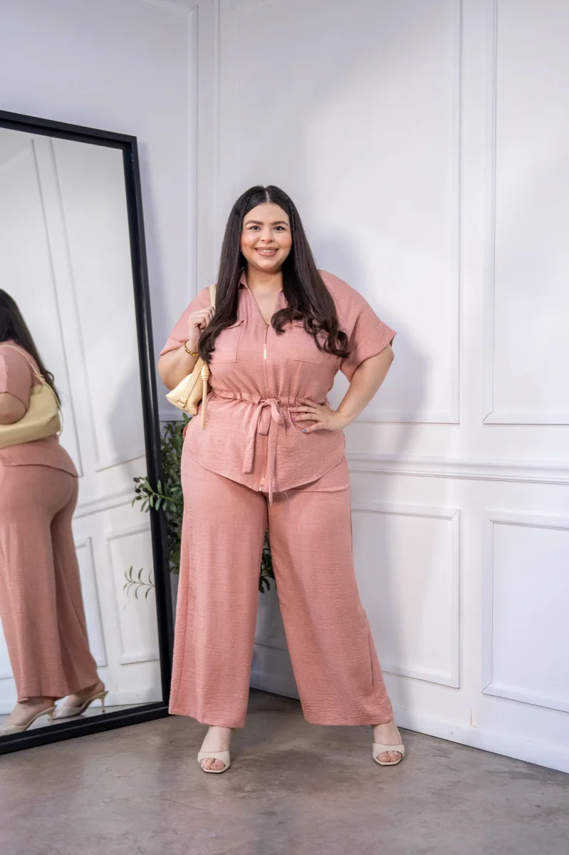 Set Curvy Blusa Camisera + Pant Wide Zafari Rosa