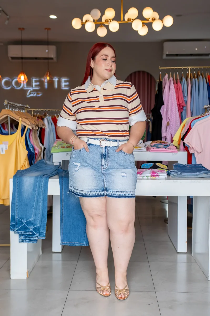 Falda Curvy Mezclilla Corta con Mesh Contraste - Imagen 8