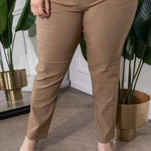 Pantalón Curvy Vestir Caki con Cinto Realza Glúteos