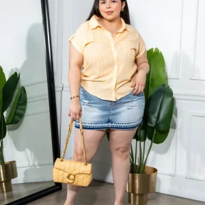 Camisa de Rayas Plus Size para Mujer