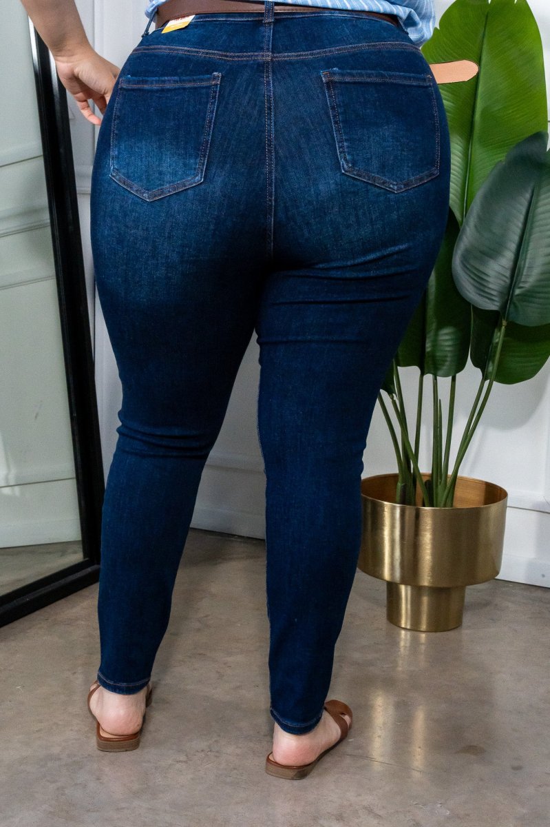 Jeans Skinny Curvy Cintura Alta Stretch Liso Azul Denim Oscuro - Imagen 8