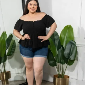 Short Curvy Mezclilla Bolsas, Cintura Alta Azul Denim Oscuro