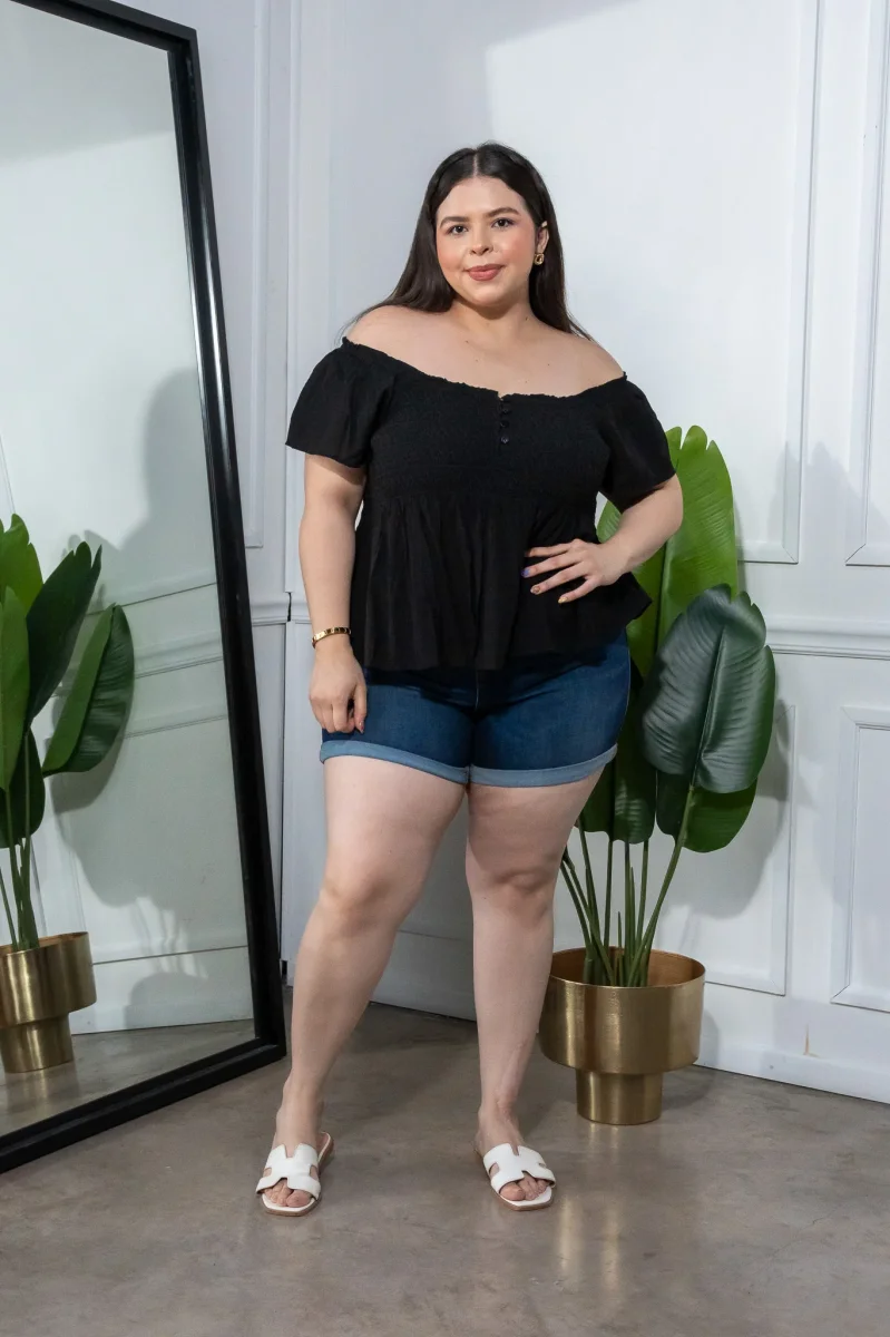 Blusa Curvy Off Shoulder Resorte Peplum Negra - Imagen 4