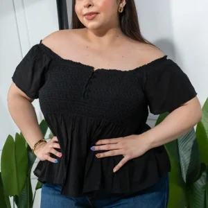 Blusa Curvy Off Shoulder Resorte Peplum Negra