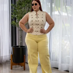 Jeans Recto Curvy Liso Amarillo Pastel