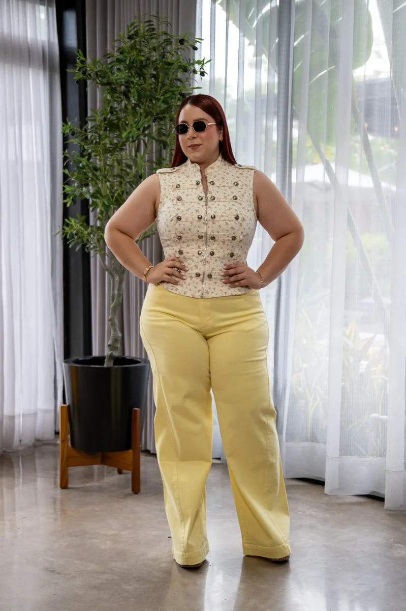 Jeans Recto Curvy Liso Amarillo Pastel - Imagen 2