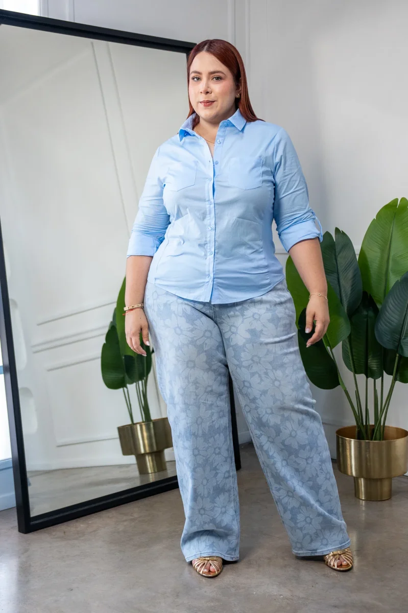 Camisa Curvy Lisa Stretch Manga Larga - Imagen 9