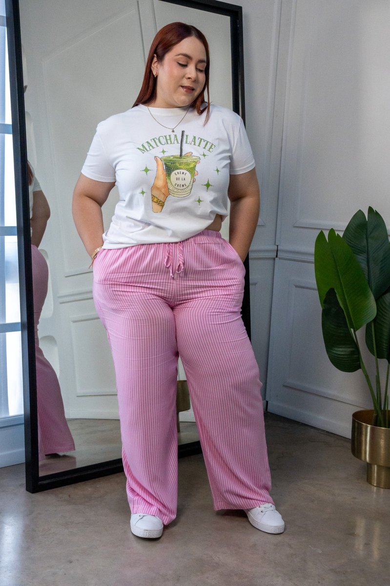 Pantalón Palazzo Curvy Rosa Rayas Verticales Cintura Elástica - Imagen 6