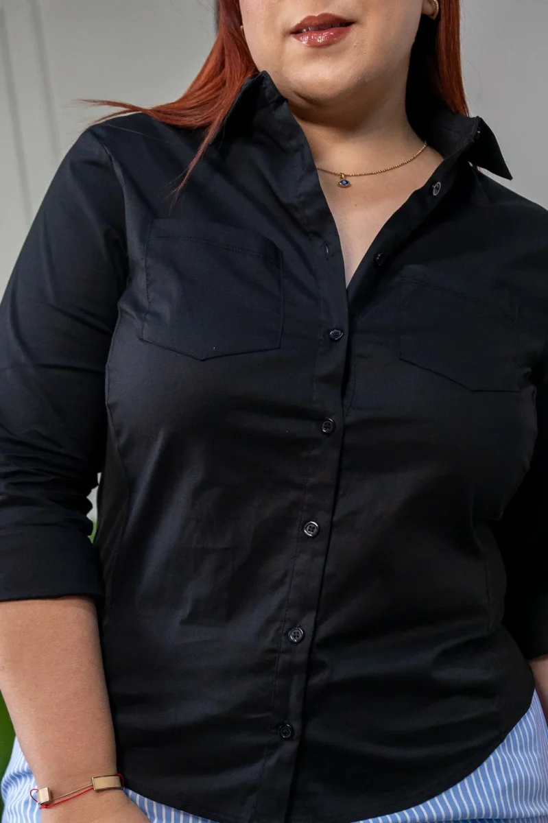 Camisa Curvy Lisa Stretch Manga Larga - Imagen 4