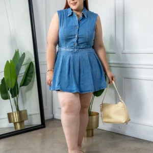 Vestido Corto Denim con Lazo Curvy Claro