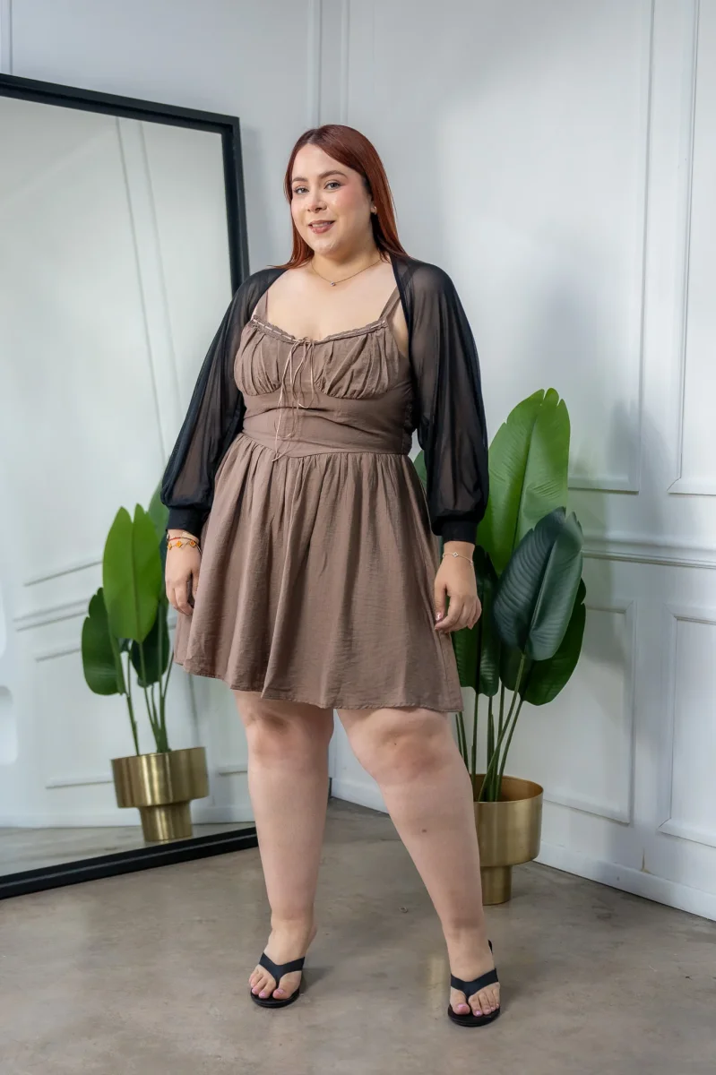Vestido Corto Tirante Curvy Cafe - Imagen 2