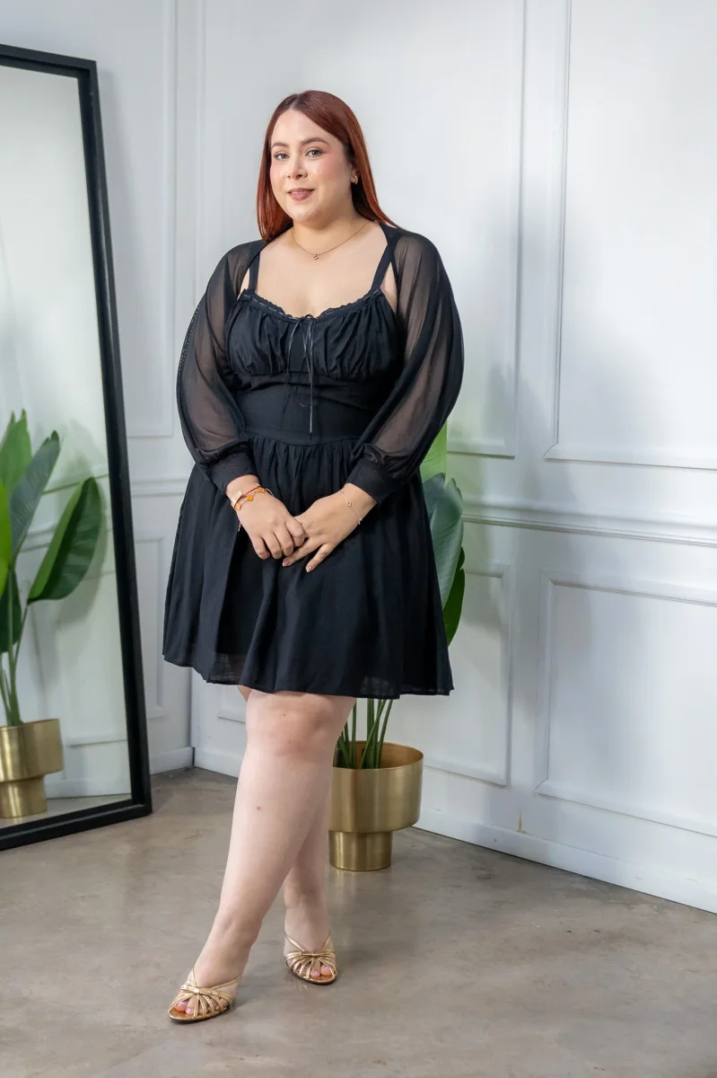 Vestido Corto Curvy Tirantes Negro Elegante - Imagen 6