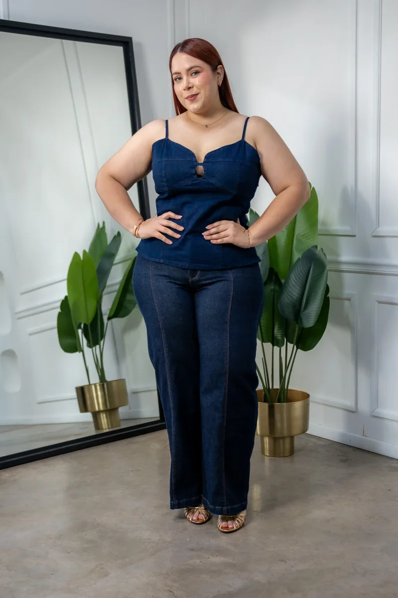 Jeans Wide Leg Linea Frontal Curvy Oscuro - Imagen 7