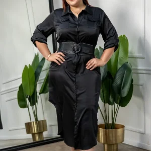 Vestido Largo Camisero Satin Curvy Negro