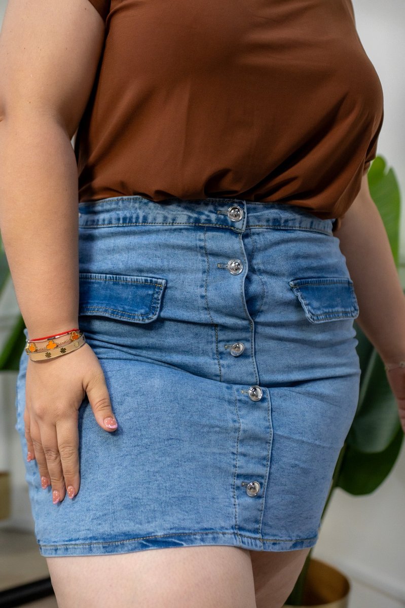 Falda Denim con Botones Curvy Claro - Imagen 8