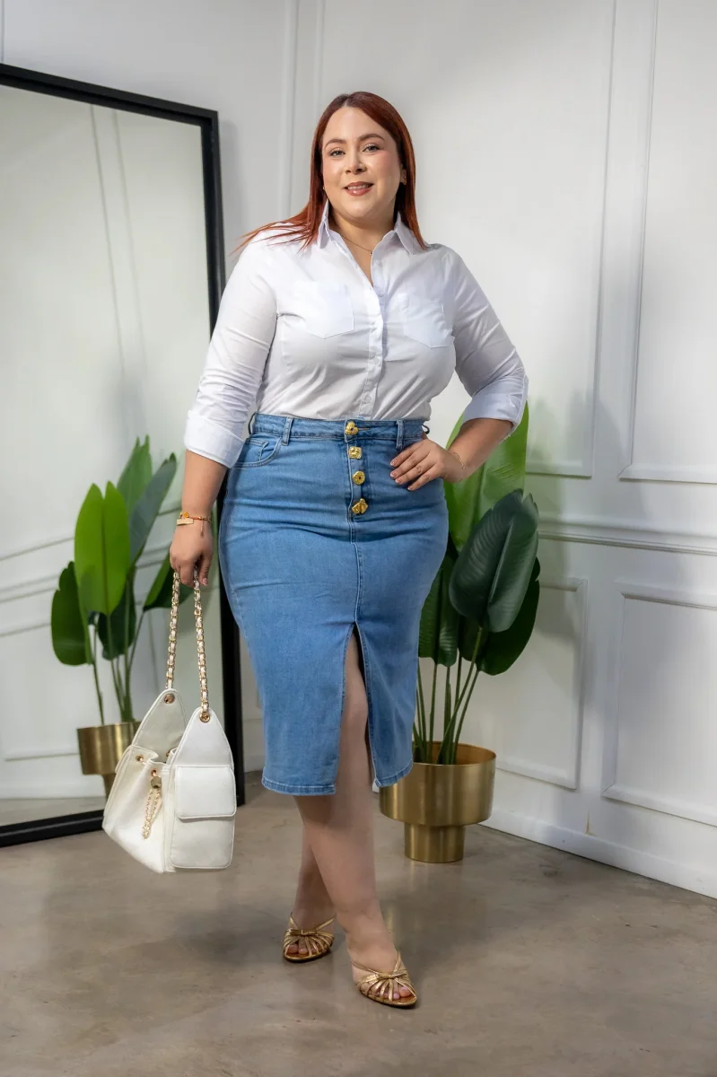 Camisa Curvy Lisa Stretch Manga Larga - Imagen 8