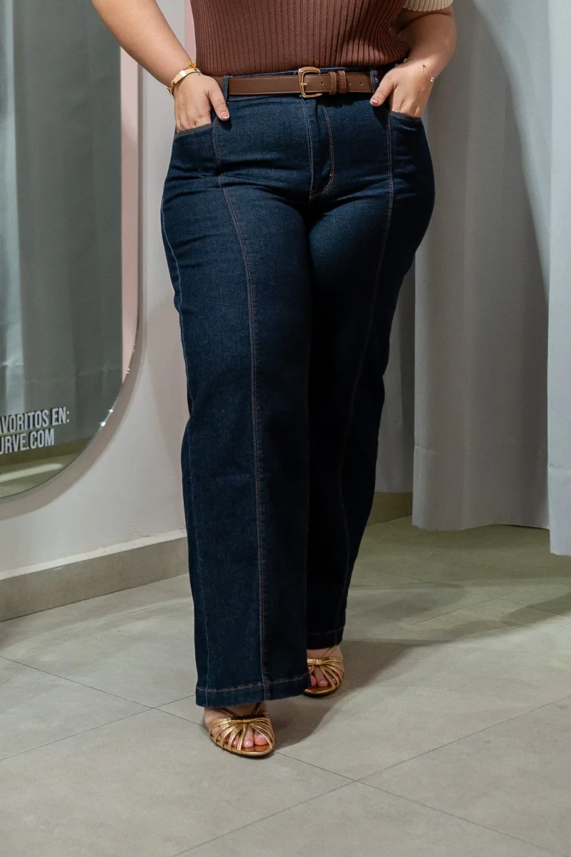 Jeans Wide Leg Linea Frontal Curvy Oscuro - Imagen 5