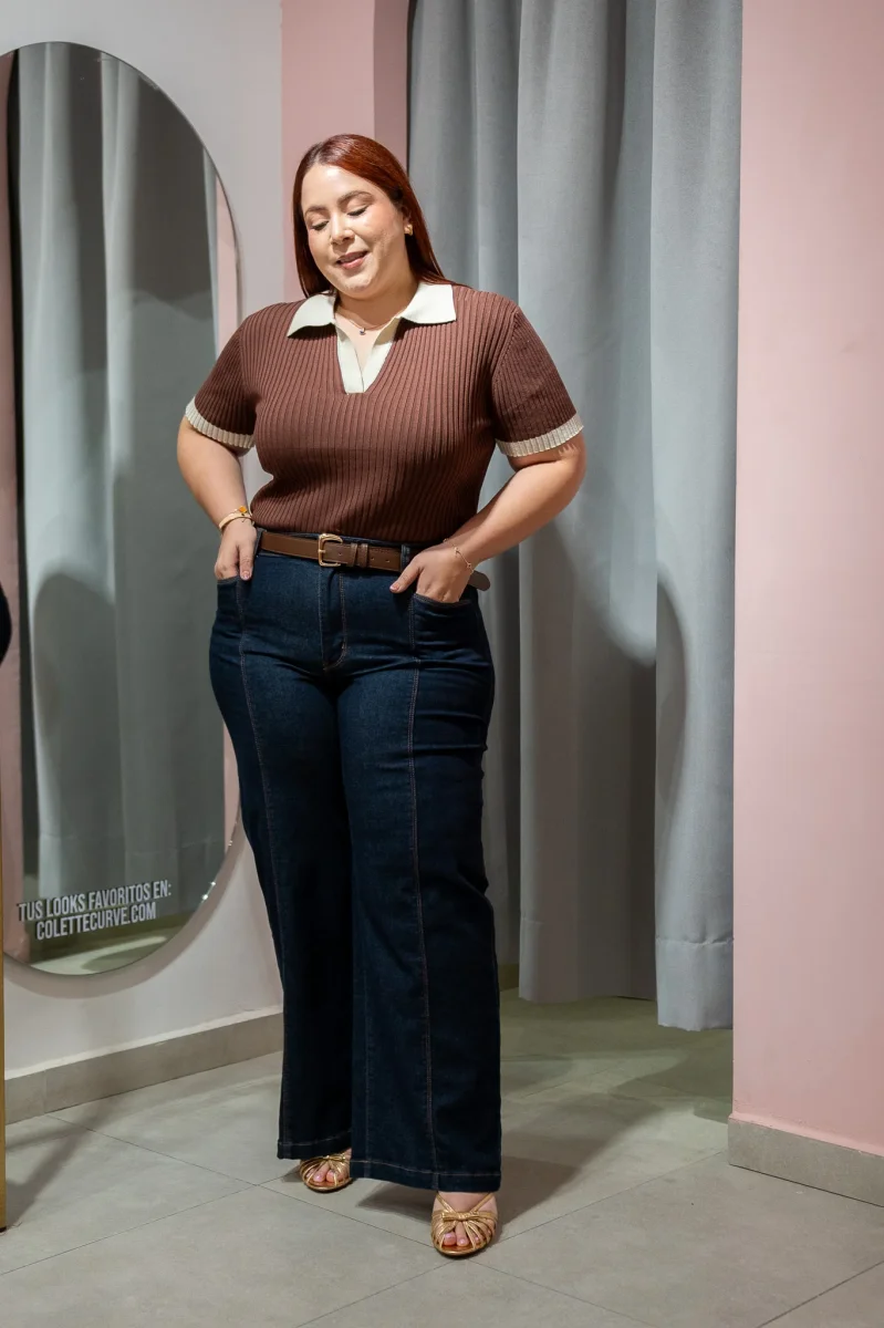 Jeans Wide Leg Linea Frontal Curvy Oscuro - Imagen 2