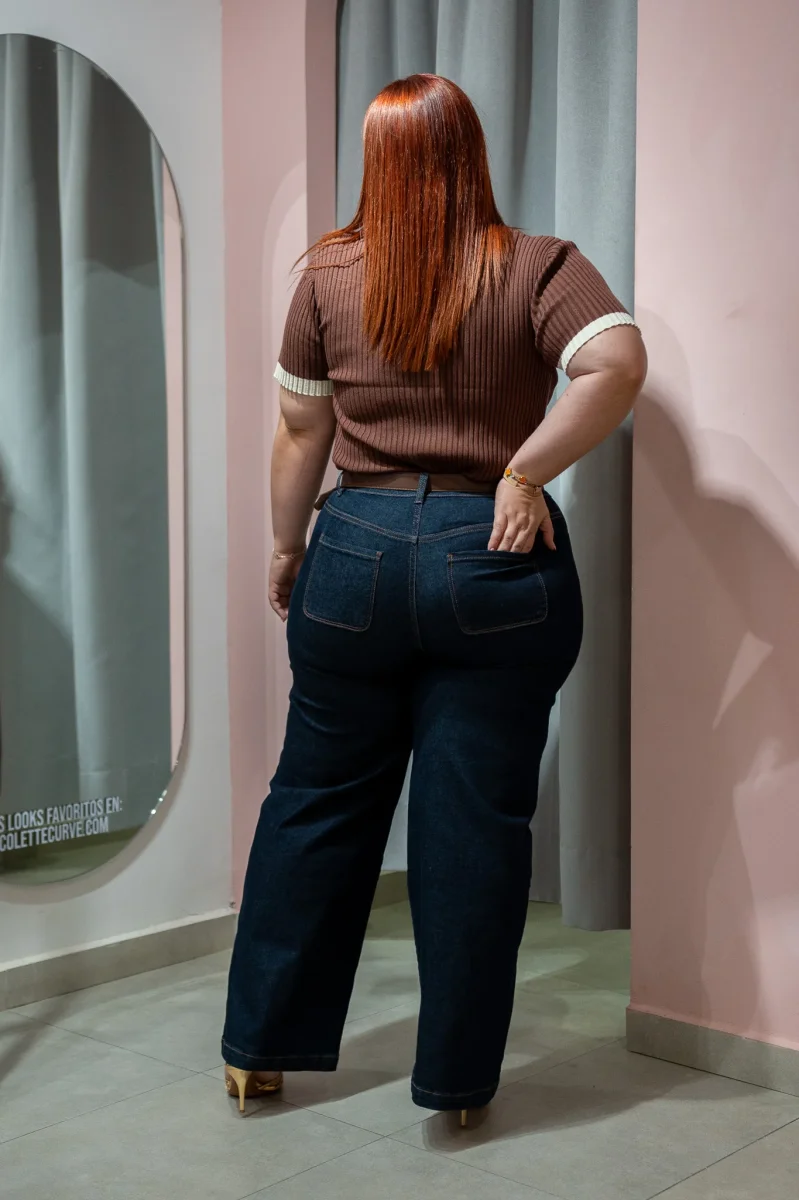 Jeans Wide Leg Linea Frontal Curvy Oscuro - Imagen 6